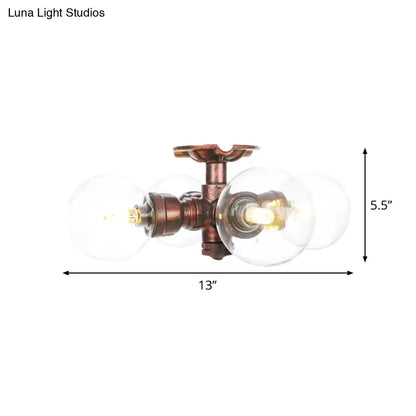 DecorBites™ DecorBites™ Rustic Copper Semi-Flush Ceiling Light with Clear Glass - 3/4-Light Flush Mount Fixture