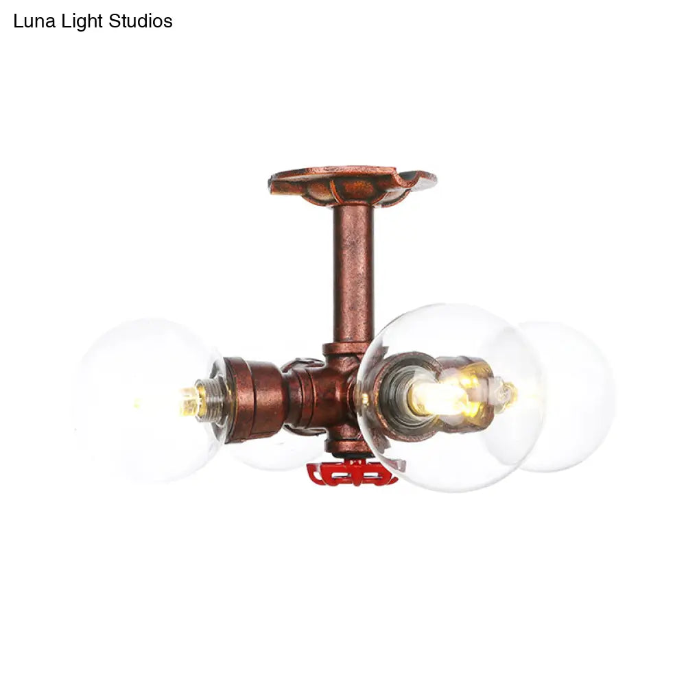 DecorBites™ DecorBites™ Rustic Copper Semi-Flush Ceiling Light with Clear Glass - 3/4-Light Flush Mount Fixture