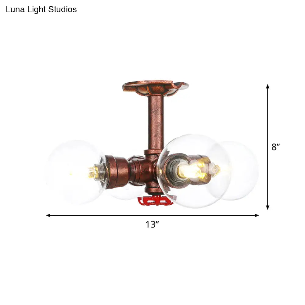 DecorBites™ DecorBites™ Rustic Copper Semi-Flush Ceiling Light with Clear Glass - 3/4-Light Flush Mount Fixture