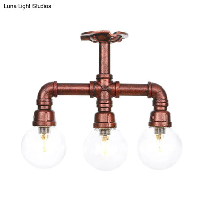 DecorBites™ DecorBites™ Rustic Copper Semi-Flush Ceiling Light with Clear Glass - 3/4-Light Flush Mount Fixture