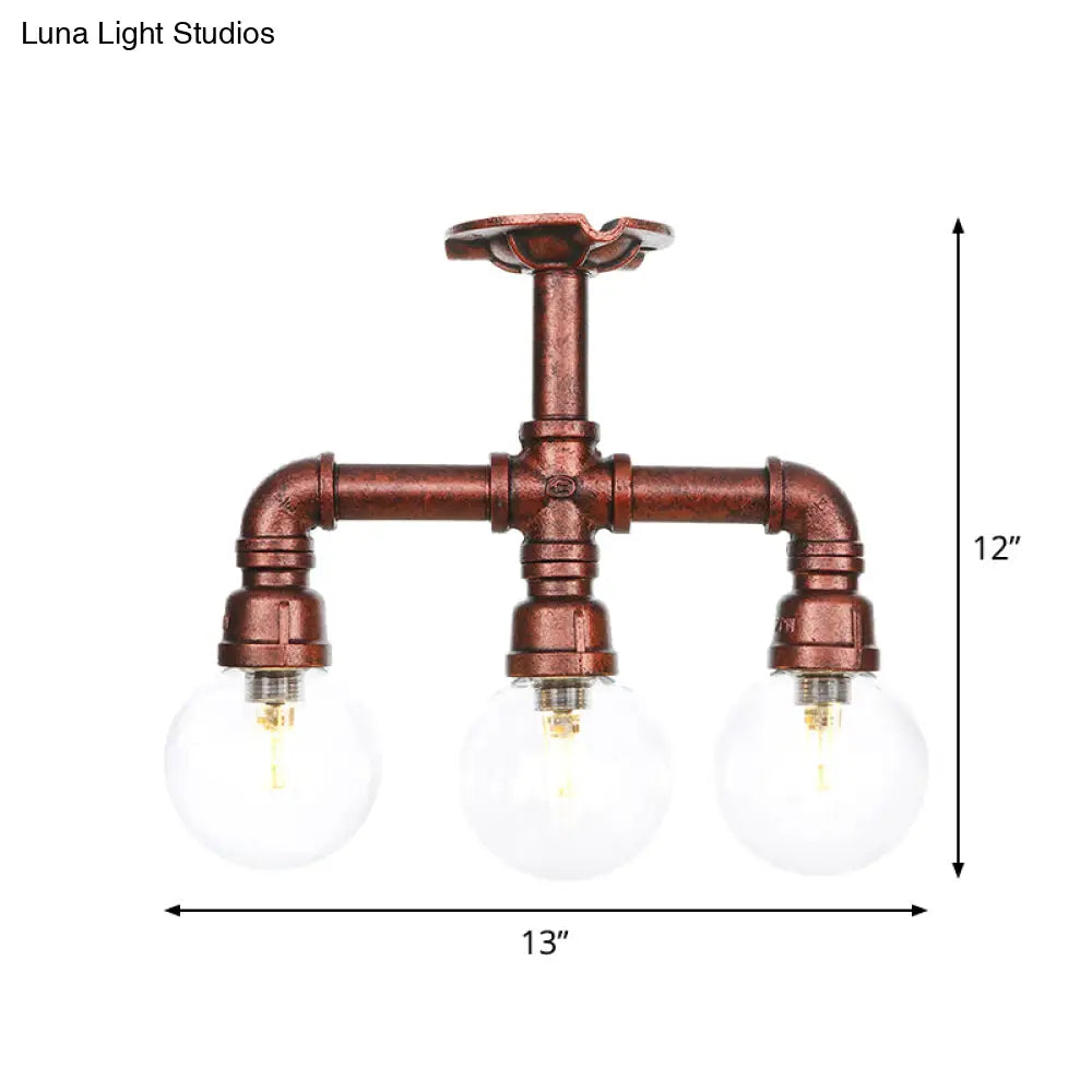 DecorBites™ DecorBites™ Rustic Copper Semi-Flush Ceiling Light with Clear Glass - 3/4-Light Flush Mount Fixture