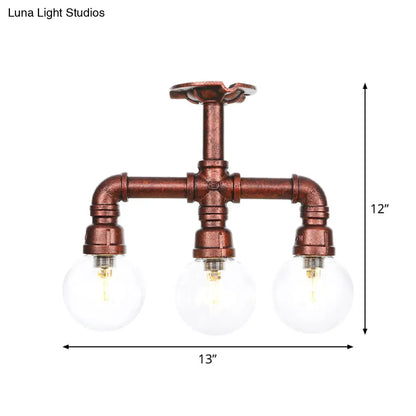 DecorBites™ DecorBites™ Rustic Copper Semi-Flush Ceiling Light with Clear Glass - 3/4-Light Flush Mount Fixture