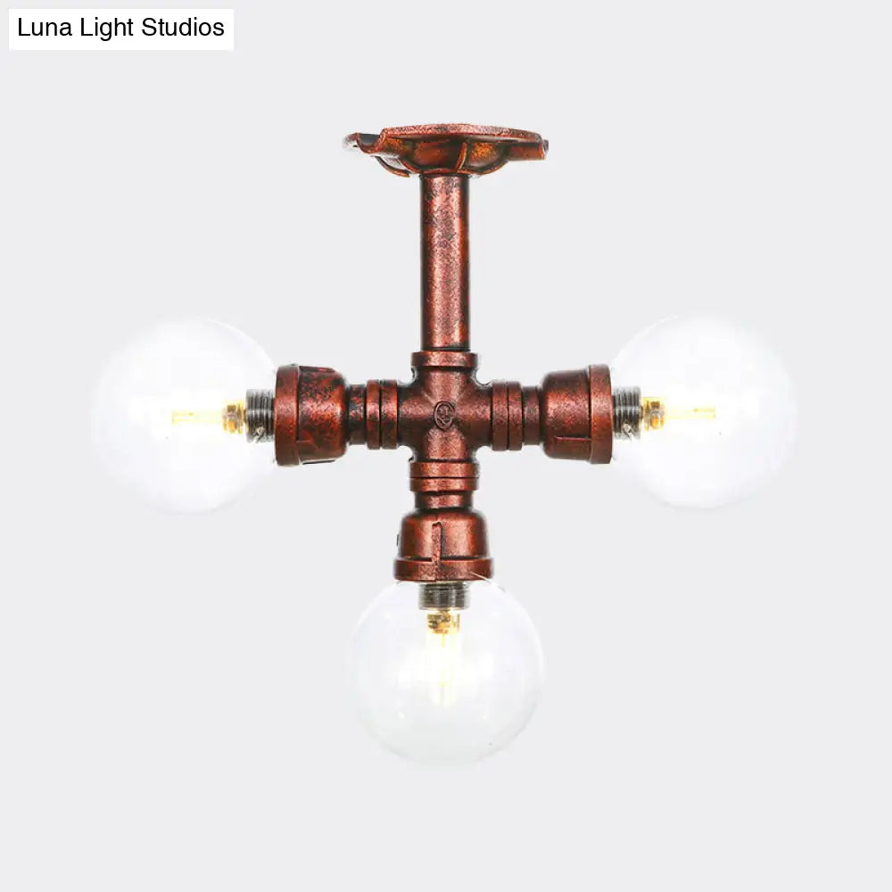 DecorBites™ DecorBites™ Rustic Copper Semi-Flush Ceiling Light with Clear Glass - 3/4-Light Flush Mount Fixture