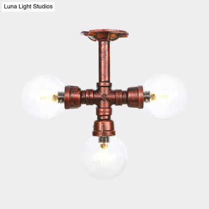 DecorBites™ DecorBites™ Rustic Copper Semi-Flush Ceiling Light with Clear Glass - 3/4-Light Flush Mount Fixture