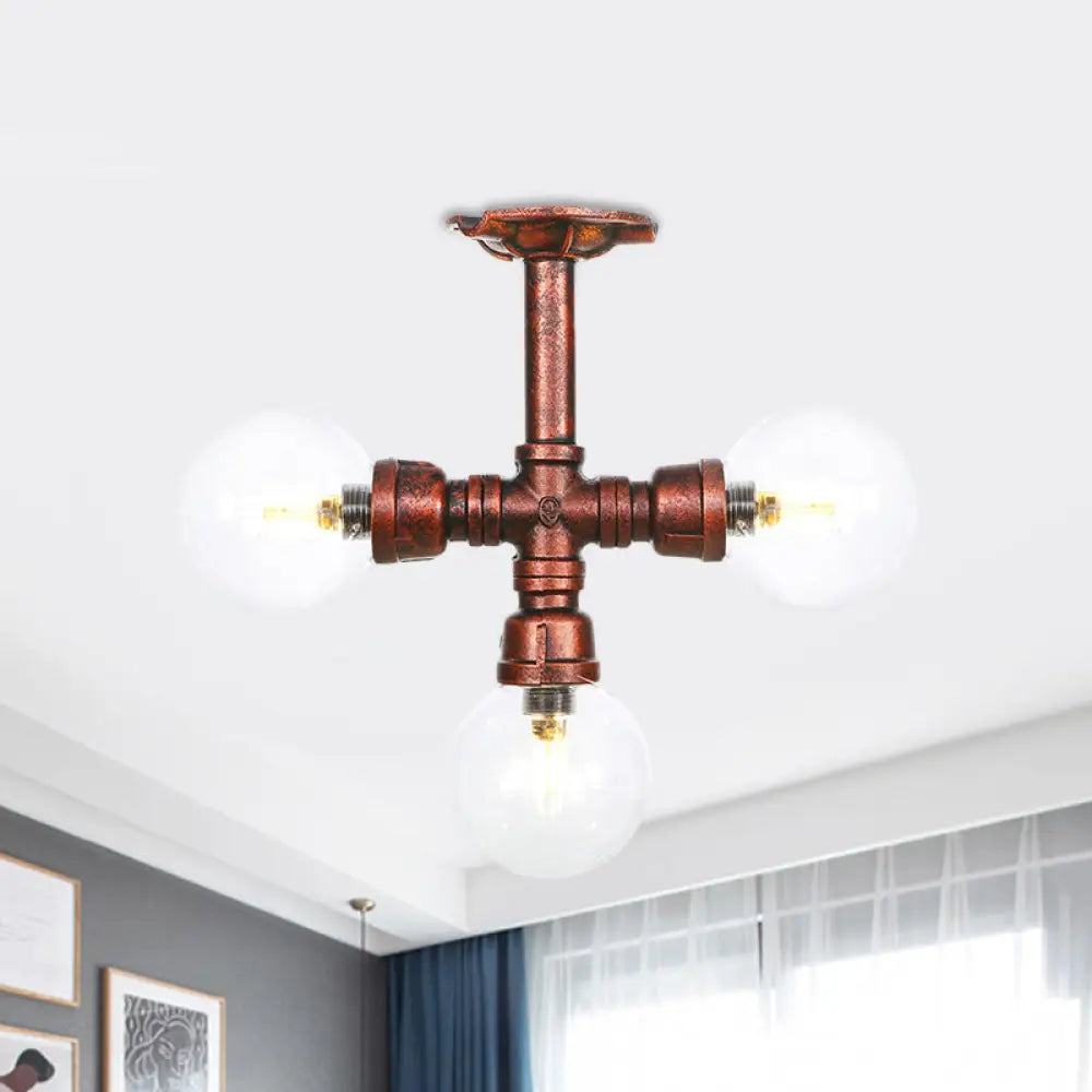 DecorBites™ DecorBites™ Rustic Copper Semi-Flush Ceiling Light with Clear Glass - 3/4-Light Flush Mount Fixture