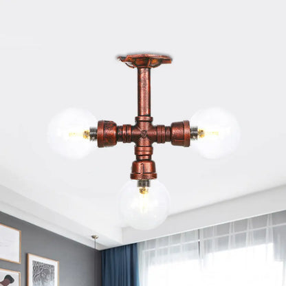 DecorBites™ DecorBites™ Rustic Copper Semi-Flush Ceiling Light with Clear Glass - 3/4-Light Flush Mount Fixture