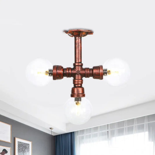DecorBites™ DecorBites™ Rustic Copper Semi-Flush Ceiling Light with Clear Glass - 3/4-Light Flush Mount Fixture