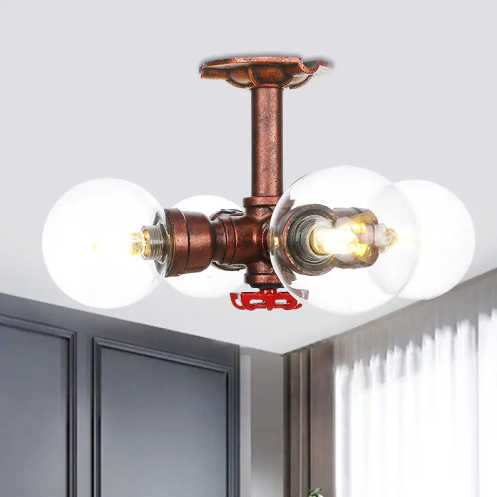 DecorBites™ DecorBites™ Rustic Copper Semi-Flush Ceiling Light with Clear Glass - 3/4-Light Flush Mount Fixture