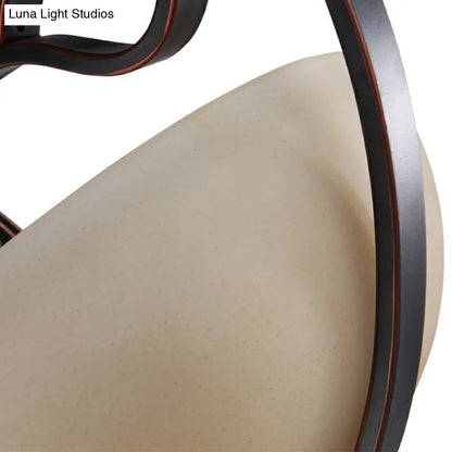 DecorBites™ DecorBites™ Rustic Copper Semi Flush Ceiling Light with Iron Scrolled Design and Beige Glass Shade