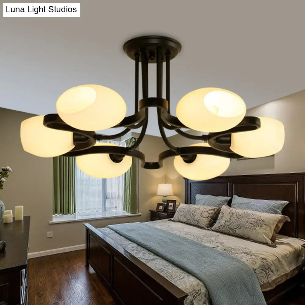 DecorBites™ DecorBites™ Rustic Cream Glass Semi-Flush Mount Chandelier - Stylish Black Lighting for Living Room