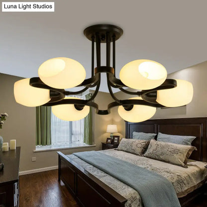 DecorBites™ DecorBites™ Rustic Cream Glass Semi-Flush Mount Chandelier - Stylish Black Lighting for Living Room
