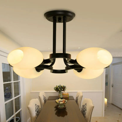 DecorBites™ DecorBites™ Rustic Cream Glass Semi-Flush Mount Chandelier - Stylish Black Lighting for Living Room