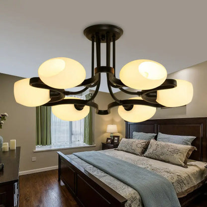 DecorBites™ DecorBites™ Rustic Cream Glass Semi-Flush Mount Chandelier - Stylish Black Lighting for Living Room