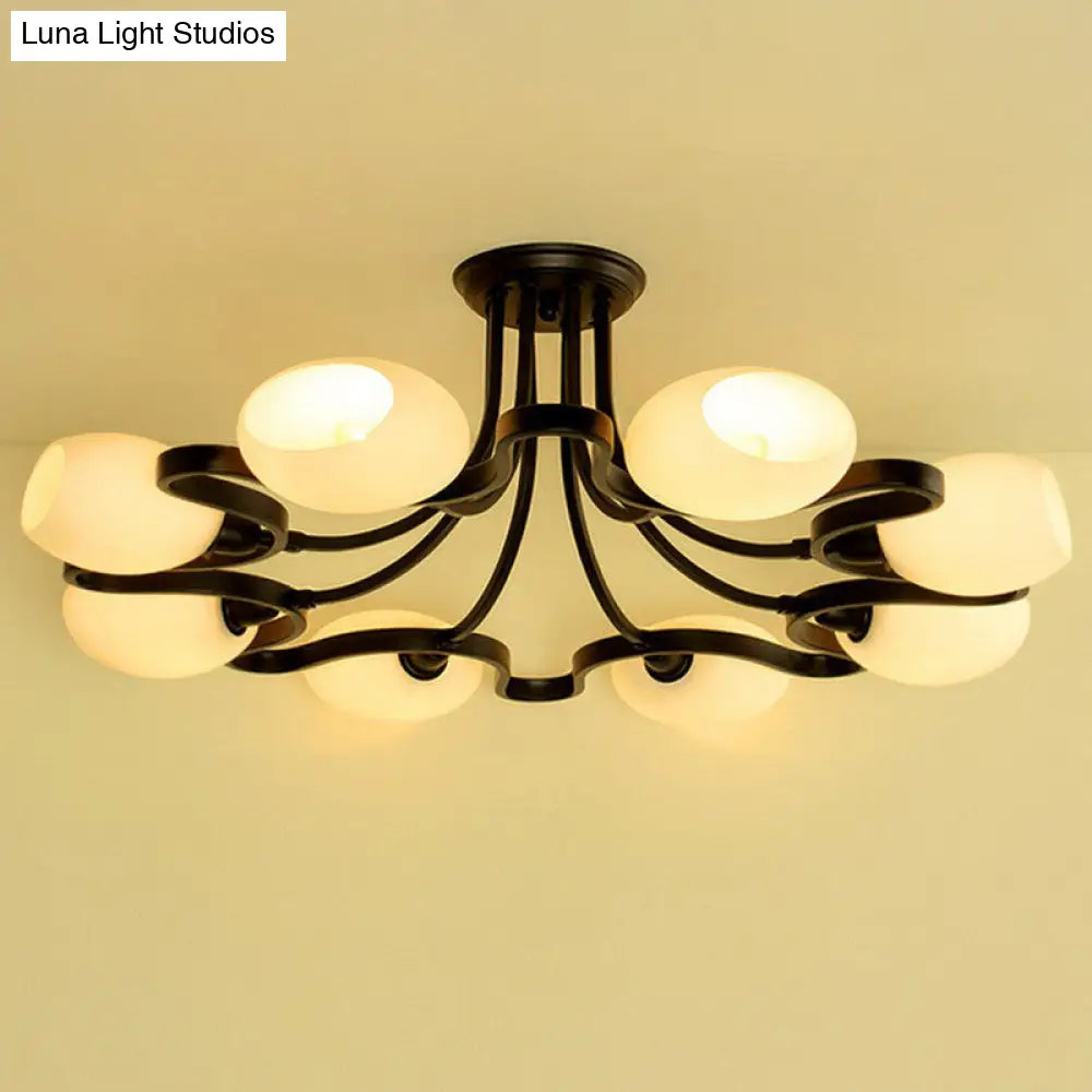DecorBites™ DecorBites™ Rustic Cream Glass Semi-Flush Mount Chandelier - Stylish Black Lighting for Living Room