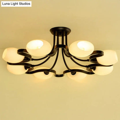 DecorBites™ DecorBites™ Rustic Cream Glass Semi-Flush Mount Chandelier - Stylish Black Lighting for Living Room