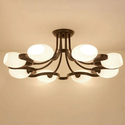 DecorBites™ DecorBites™ Rustic Cream Glass Semi-Flush Mount Chandelier - Stylish Black Lighting for Living Room