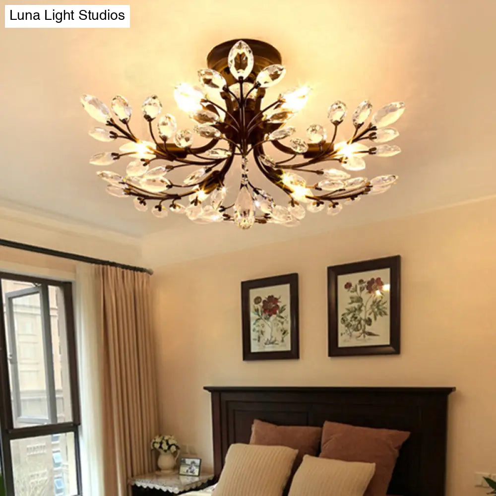 DecorBites™ DecorBites™ Rustic Crystal LED Semi Flush Light for Living Room – Black Ceiling Lighting