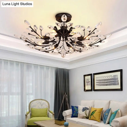 DecorBites™ DecorBites™ Rustic Crystal LED Semi Flush Light for Living Room – Black Ceiling Lighting