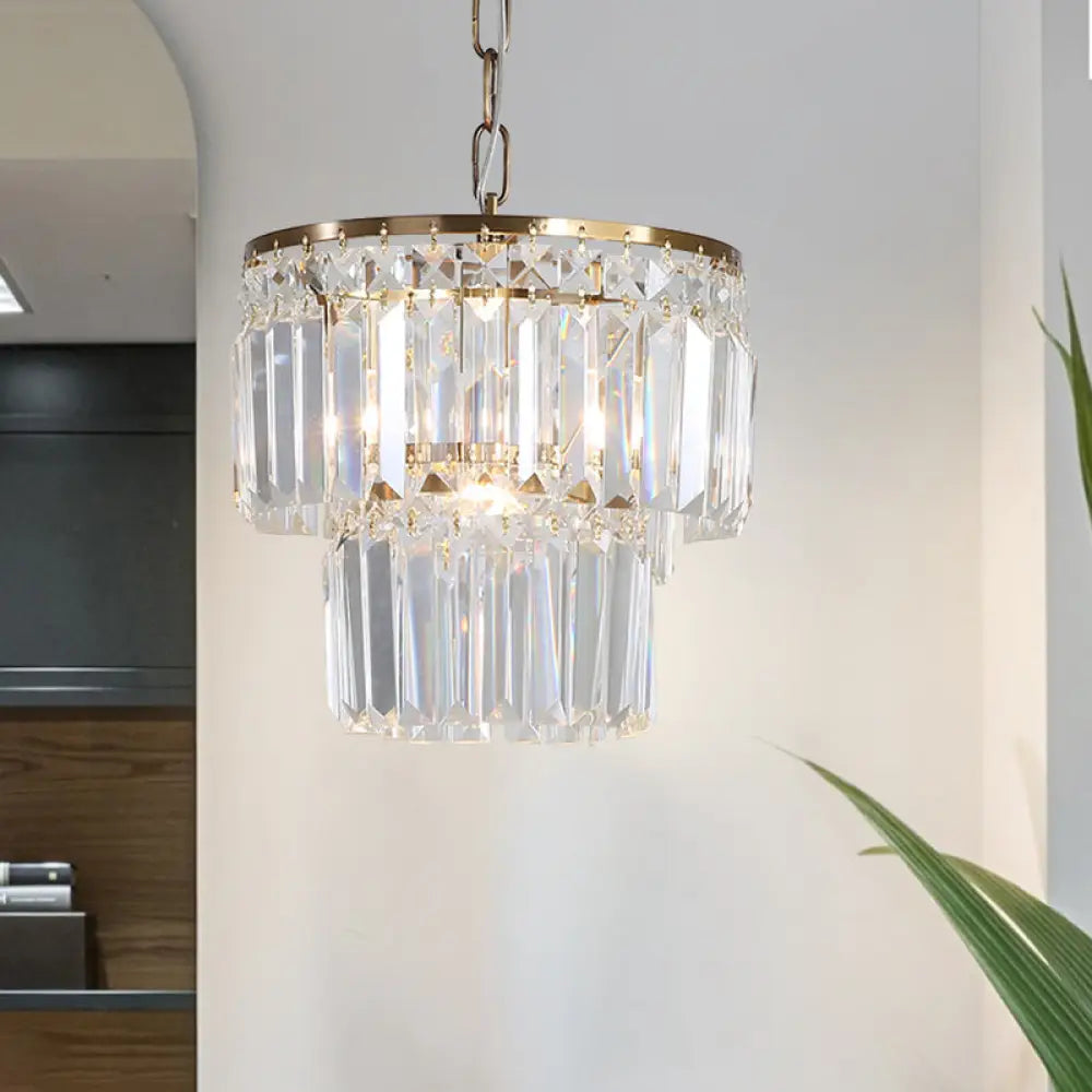 Rustic Crystal Pendant Light with 2 Layers and 1 Gold Head – Perfect for Dining Rooms".