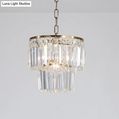 Rustic Crystal Pendant Light with 2 Layers and 1 Gold Head – Perfect for Dining Rooms".