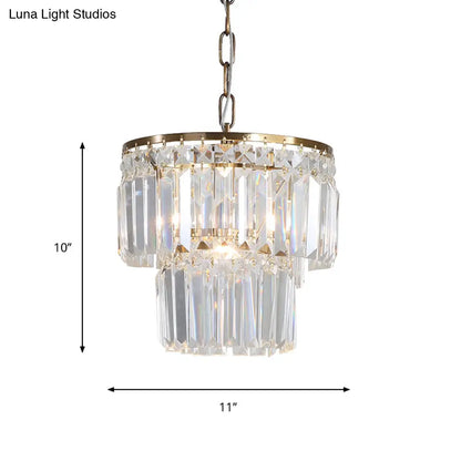 Rustic Crystal Pendant Light with 2 Layers and 1 Gold Head – Perfect for Dining Rooms".