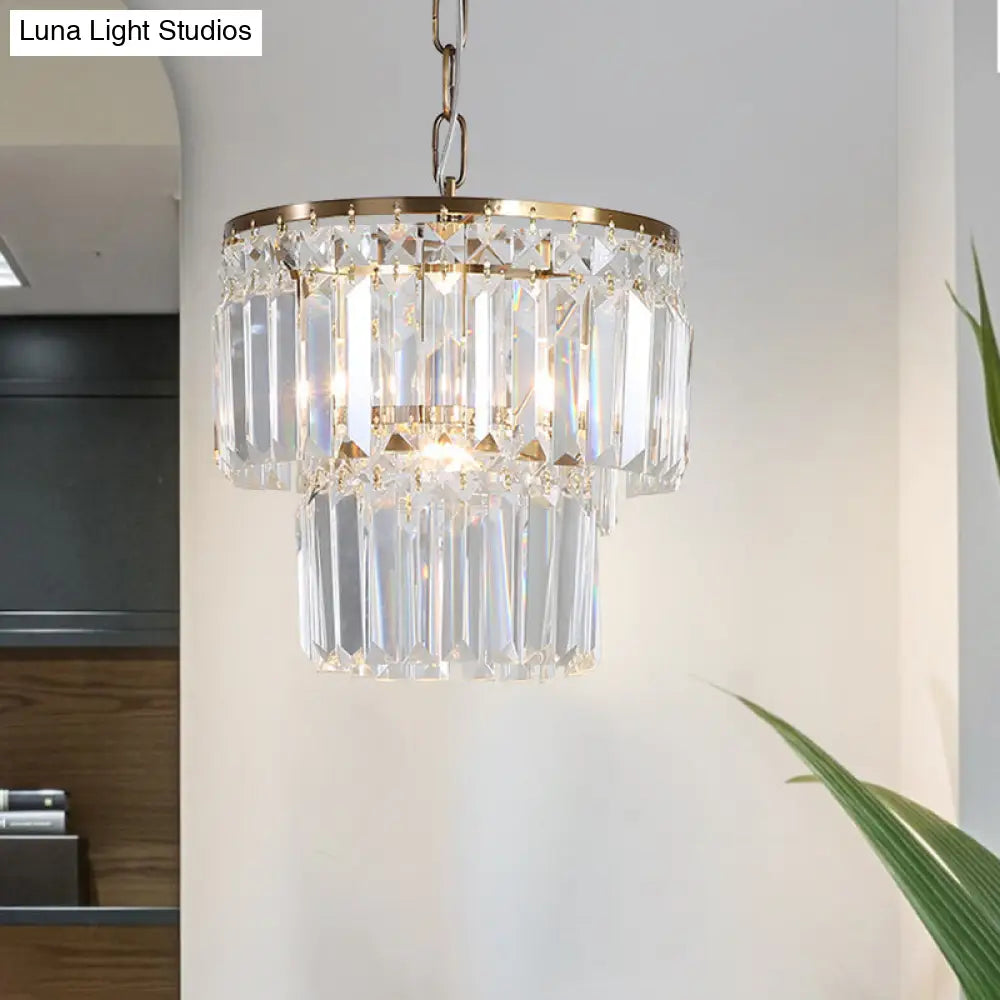 Rustic Crystal Pendant Light with 2 Layers and 1 Gold Head – Perfect for Dining Rooms".