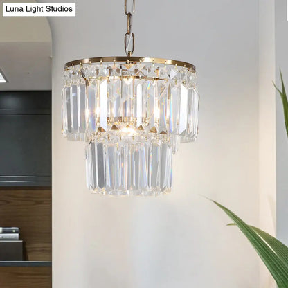 Rustic Crystal Pendant Light with 2 Layers and 1 Gold Head – Perfect for Dining Rooms".