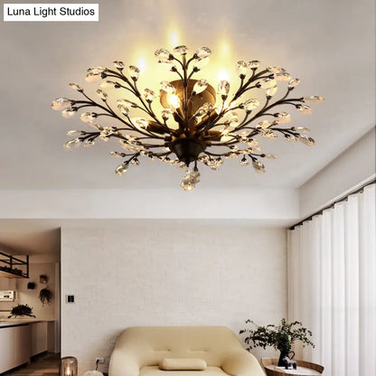 DecorBites™ DecorBites™ Rustic Crystal Semi-Flush Mount Bedroom Ceiling Light with Entwining Branch Design