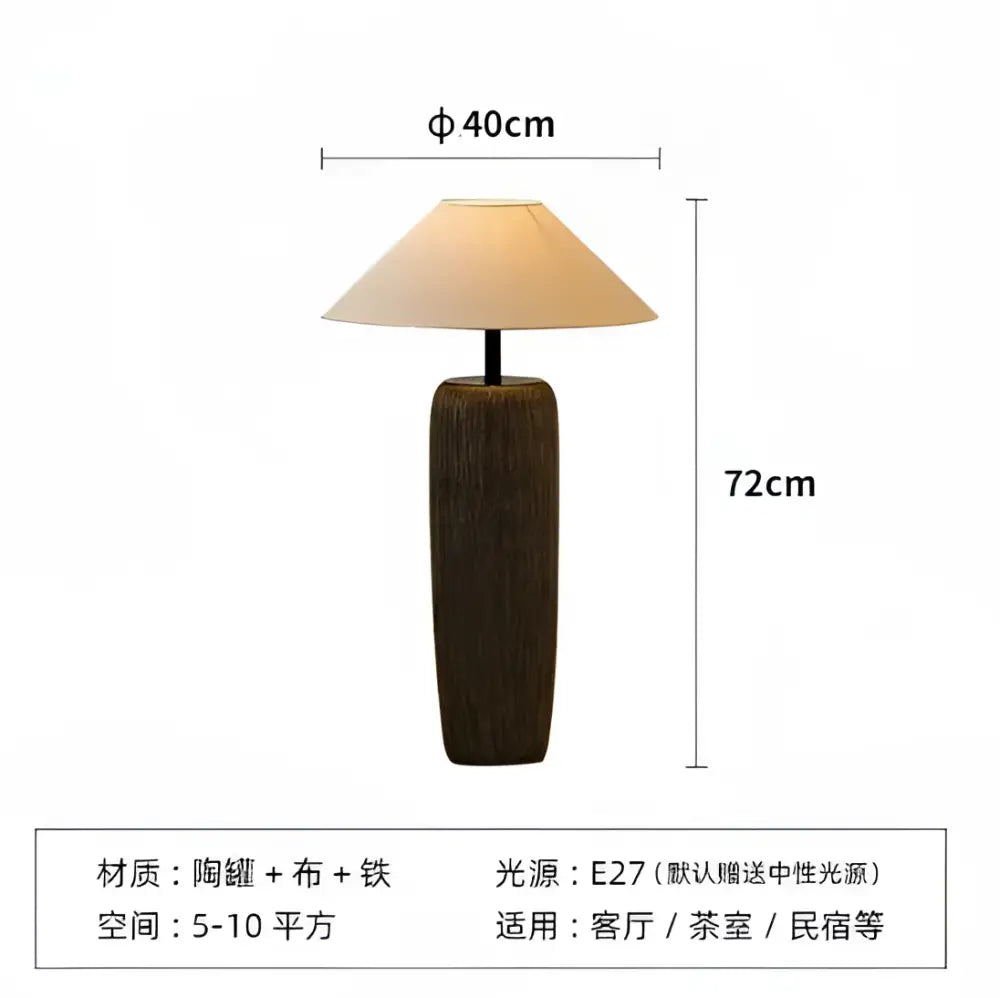 Rustic dark brown ceramic wabi sabi floor lamp with textured base and beige shade for living room decorbites ceramic wabi design