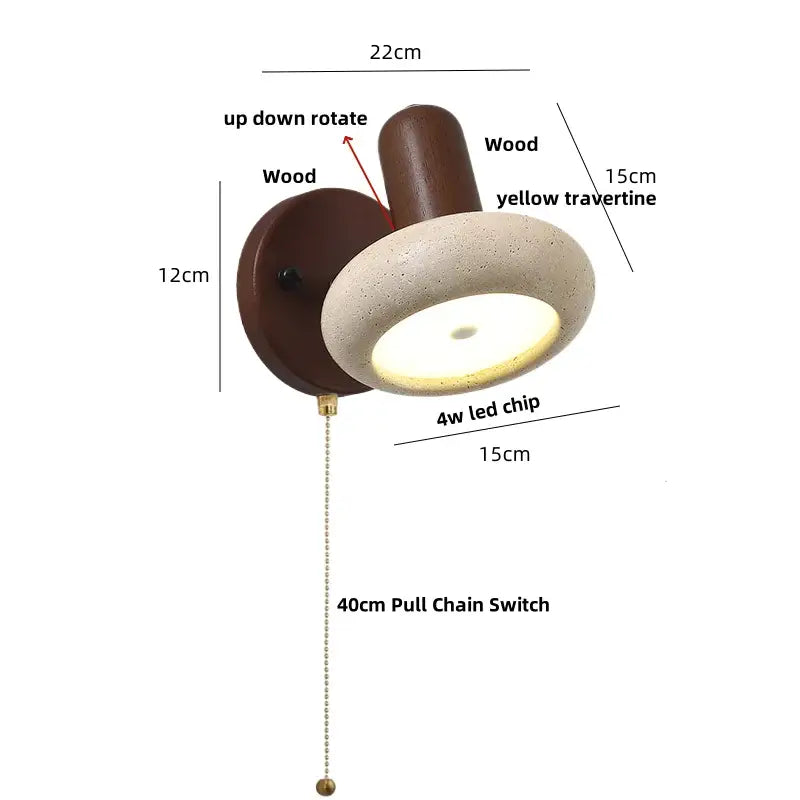 Rustic dark wood and yellow travertine wall light with 4w led chip for bedroom decorbites iron rotate led design