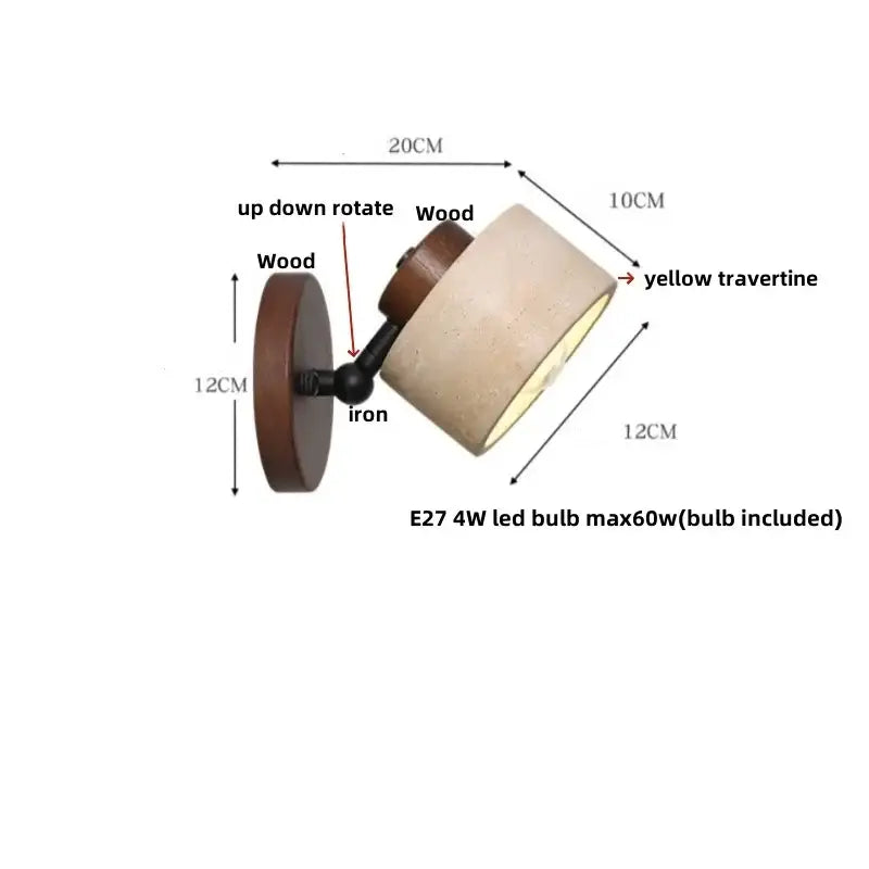 A rustic dark wood and beige concrete wall light with a black iron rotate led arm bedroom sconce decorbites iron rotate