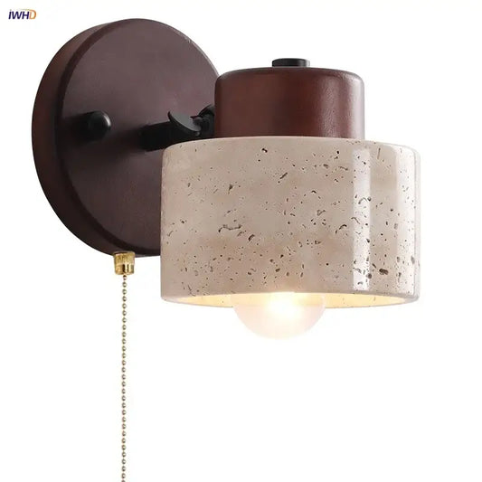 Rustic dark wood and beige concrete wall light bedroom sconce with wooden backplate ideal for decorbites iron rotate led