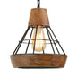 Rustic Diamond Cage Pendant Lamp - Wood and Metal, Single Light for Kitchen