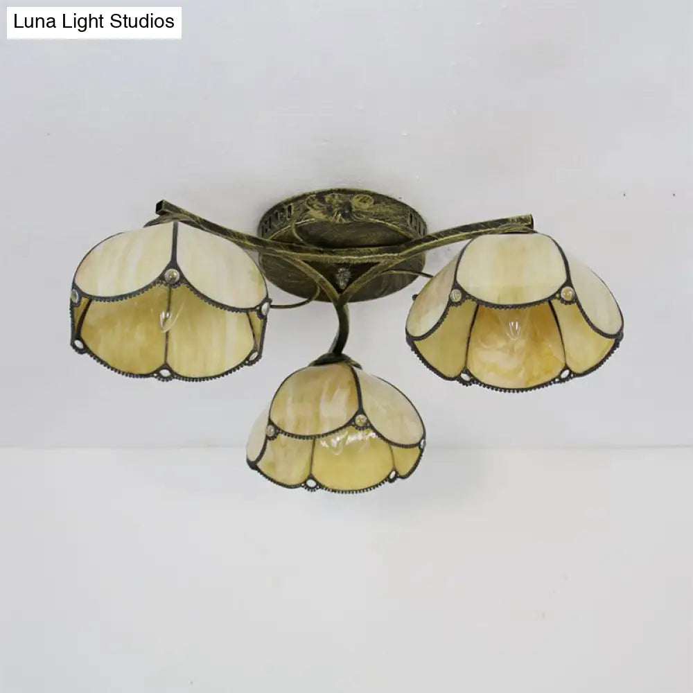 DecorBites™ DecorBites™ Rustic Dome Ceiling Fixture - Beige/Yellow-Blue/Clear/Blue Glass Flush Mount - 3 Lights - Living Room