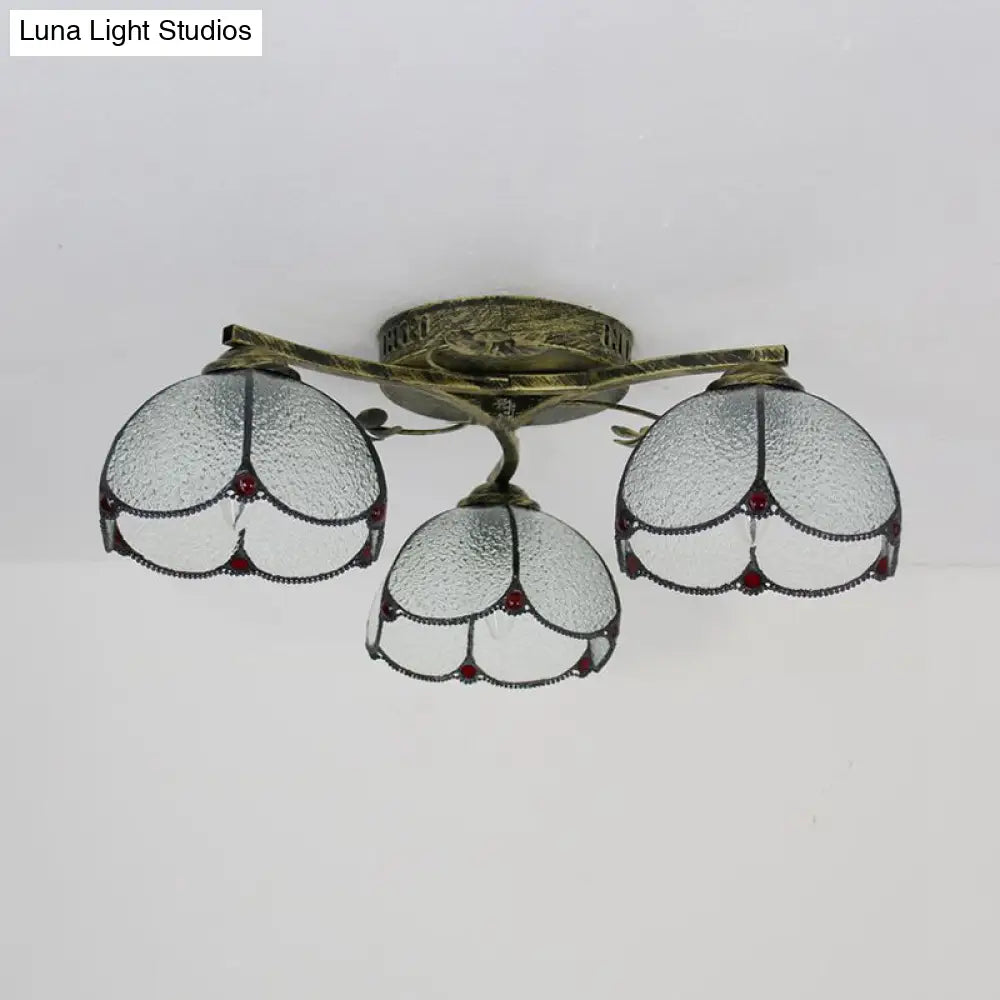 DecorBites™ DecorBites™ Rustic Dome Ceiling Fixture - Beige/Yellow-Blue/Clear/Blue Glass Flush Mount - 3 Lights - Living Room