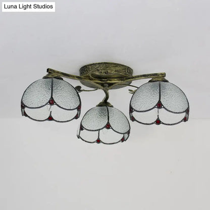 DecorBites™ DecorBites™ Rustic Dome Ceiling Fixture - Beige/Yellow-Blue/Clear/Blue Glass Flush Mount - 3 Lights - Living Room