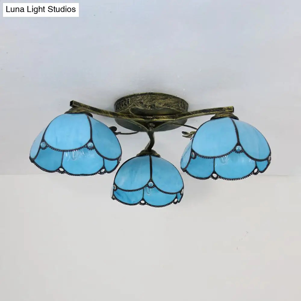 DecorBites™ DecorBites™ Rustic Dome Ceiling Fixture - Beige/Yellow-Blue/Clear/Blue Glass Flush Mount - 3 Lights - Living Room