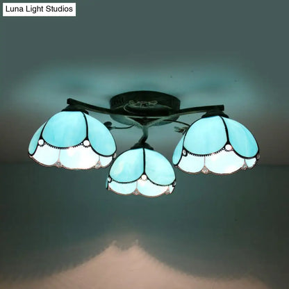 DecorBites™ DecorBites™ Rustic Dome Ceiling Fixture - Beige/Yellow-Blue/Clear/Blue Glass Flush Mount - 3 Lights - Living Room