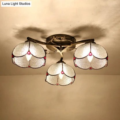 DecorBites™ DecorBites™ Rustic Dome Ceiling Fixture - Beige/Yellow-Blue/Clear/Blue Glass Flush Mount - 3 Lights - Living Room