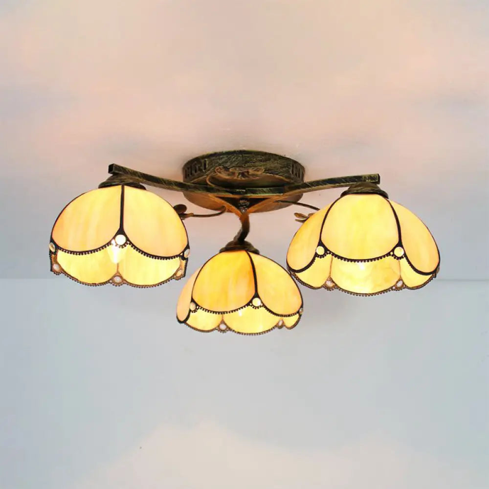 DecorBites™ DecorBites™ Rustic Dome Ceiling Fixture - Beige/Yellow-Blue/Clear/Blue Glass Flush Mount - 3 Lights - Living Room