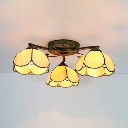 DecorBites™ DecorBites™ Rustic Dome Ceiling Fixture - Beige/Yellow-Blue/Clear/Blue Glass Flush Mount - 3 Lights - Living Room