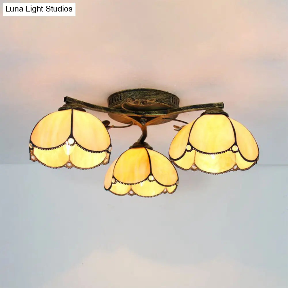 DecorBites™ DecorBites™ Rustic Dome Ceiling Fixture - Beige/Yellow-Blue/Clear/Blue Glass Flush Mount - 3 Lights - Living Room