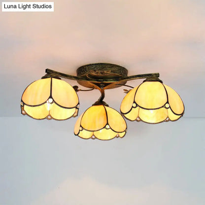 DecorBites™ DecorBites™ Rustic Dome Ceiling Fixture - Beige/Yellow-Blue/Clear/Blue Glass Flush Mount - 3 Lights - Living Room