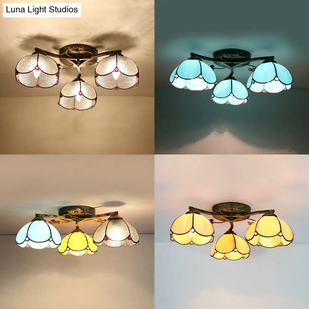 DecorBites™ DecorBites™ Rustic Dome Ceiling Fixture - Beige/Yellow-Blue/Clear/Blue Glass Flush Mount - 3 Lights - Living Room