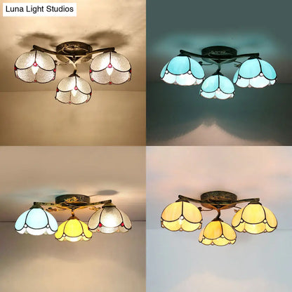DecorBites™ DecorBites™ Rustic Dome Ceiling Fixture - Beige/Yellow-Blue/Clear/Blue Glass Flush Mount - 3 Lights - Living Room