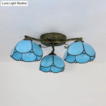 DecorBites™ DecorBites™ Rustic Dome Ceiling Fixture - Beige/Yellow-Blue/Clear/Blue Glass Flush Mount - 3 Lights - Living Room