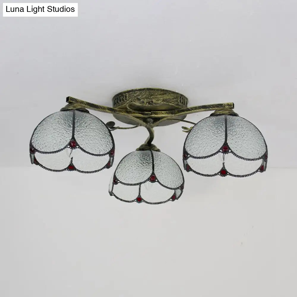 DecorBites™ DecorBites™ Rustic Dome Ceiling Fixture - Beige/Yellow-Blue/Clear/Blue Glass Flush Mount - 3 Lights - Living Room