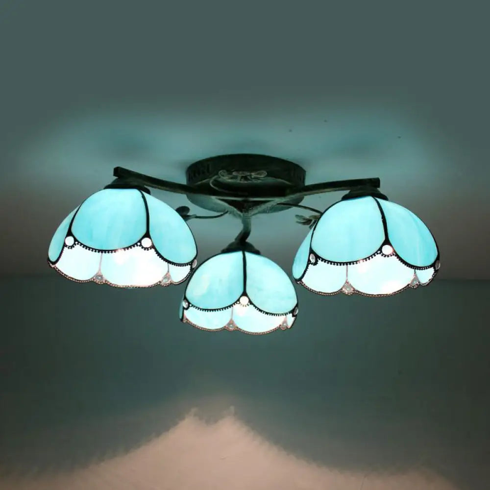 DecorBites™ DecorBites™ Rustic Dome Ceiling Fixture - Beige/Yellow-Blue/Clear/Blue Glass Flush Mount - 3 Lights - Living Room