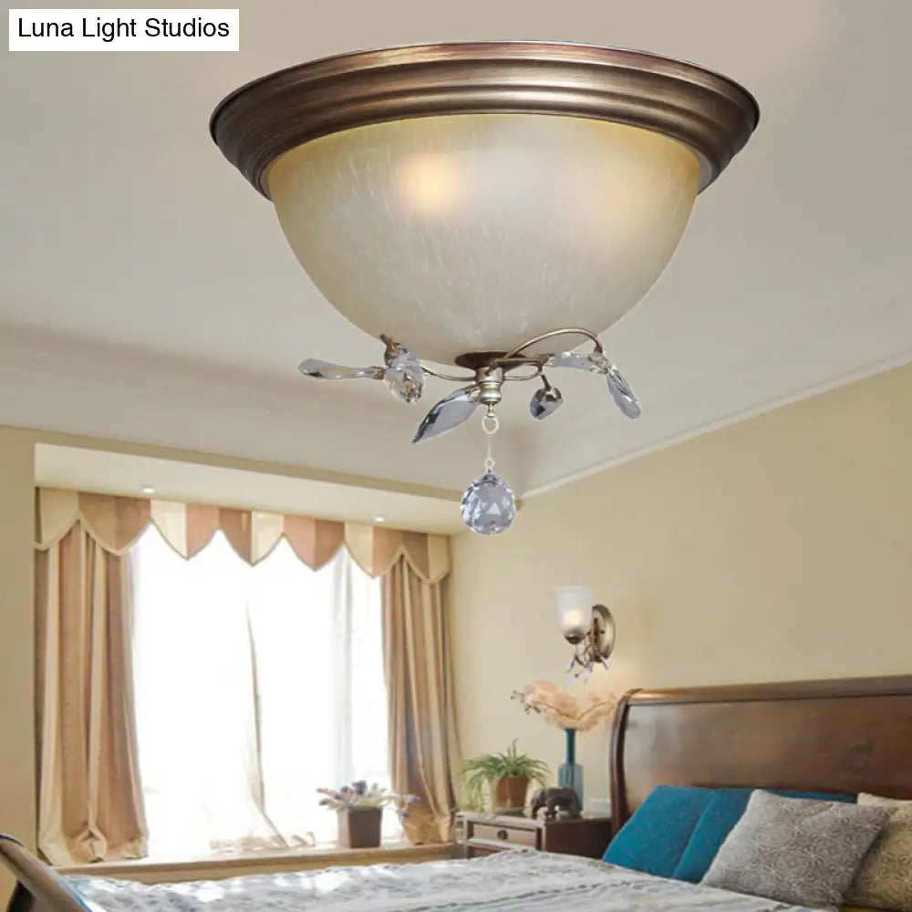 DecorBites™ DecorBites™ Rustic Dome Ceiling Fixture with Crystal Drop and 3 Glass Shade Lights - Bedroom Flush Mount Light