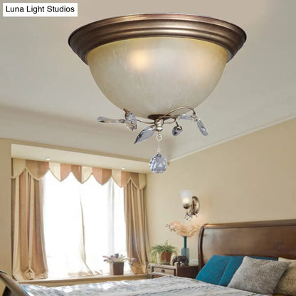 DecorBites™ DecorBites™ Rustic Dome Ceiling Fixture with Crystal Drop and 3 Glass Shade Lights - Bedroom Flush Mount Light